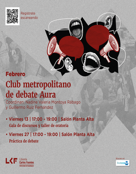 Cartel de Club metropolitano de debate Aura. Gala de discursos y taller de oratoria