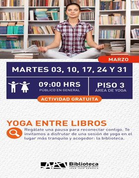 Cartel de Yoga entre libros