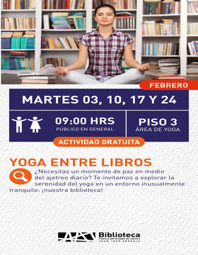Cartel de Yoga entre libros