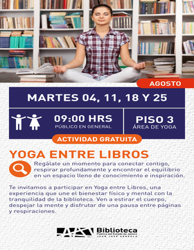 Cartel de Yoga entre libros
