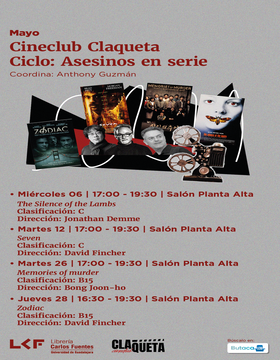 Cartel de Cineclub Claqueta.  Ciclo: Asesinos en serie: Zodiac