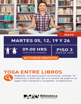 Cartel de Yoga entre libros