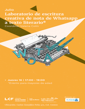 Cartel de Laboratorio de escritura creativa de nota de Whatsapp a texto literario