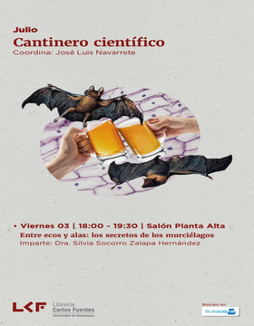 Cartel de Cantinero científico: Entre ecos y alas: los secretos de los murciélagos