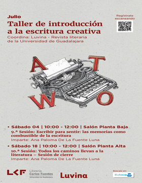 Cartel de Taller de introducción a la escritura creativa.  10.ª Sesión: Todos los caminos llevan a la literatura – Sesión de cierre.