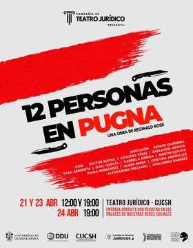 Cartel de la Puesta en escena: 12 personas en pugna, una obra de Reginald Rose
