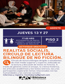 Cartel de Realitas socialis, círculo de lectura bilingüe de no ficción