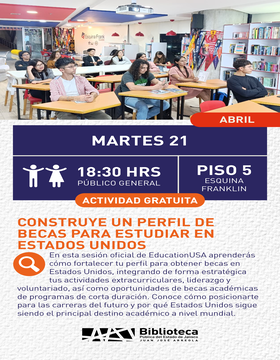 Cartel de Construye un perfil de becas para estudiar en Estados Unidos