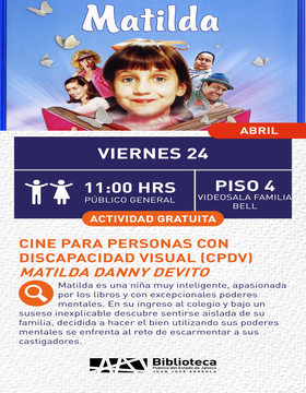 Cartel de Cine para personas con discapacidad visual (CPDV): Matilda Danny Devito