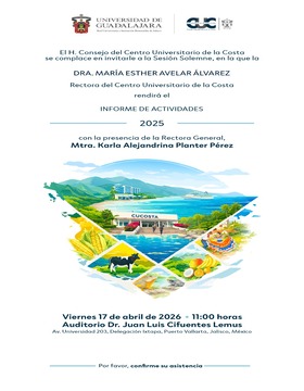 Cartel de Informe de Actividades 2025 de la doctora María Esther Avelar Álvarez, Rectora del CUCosta