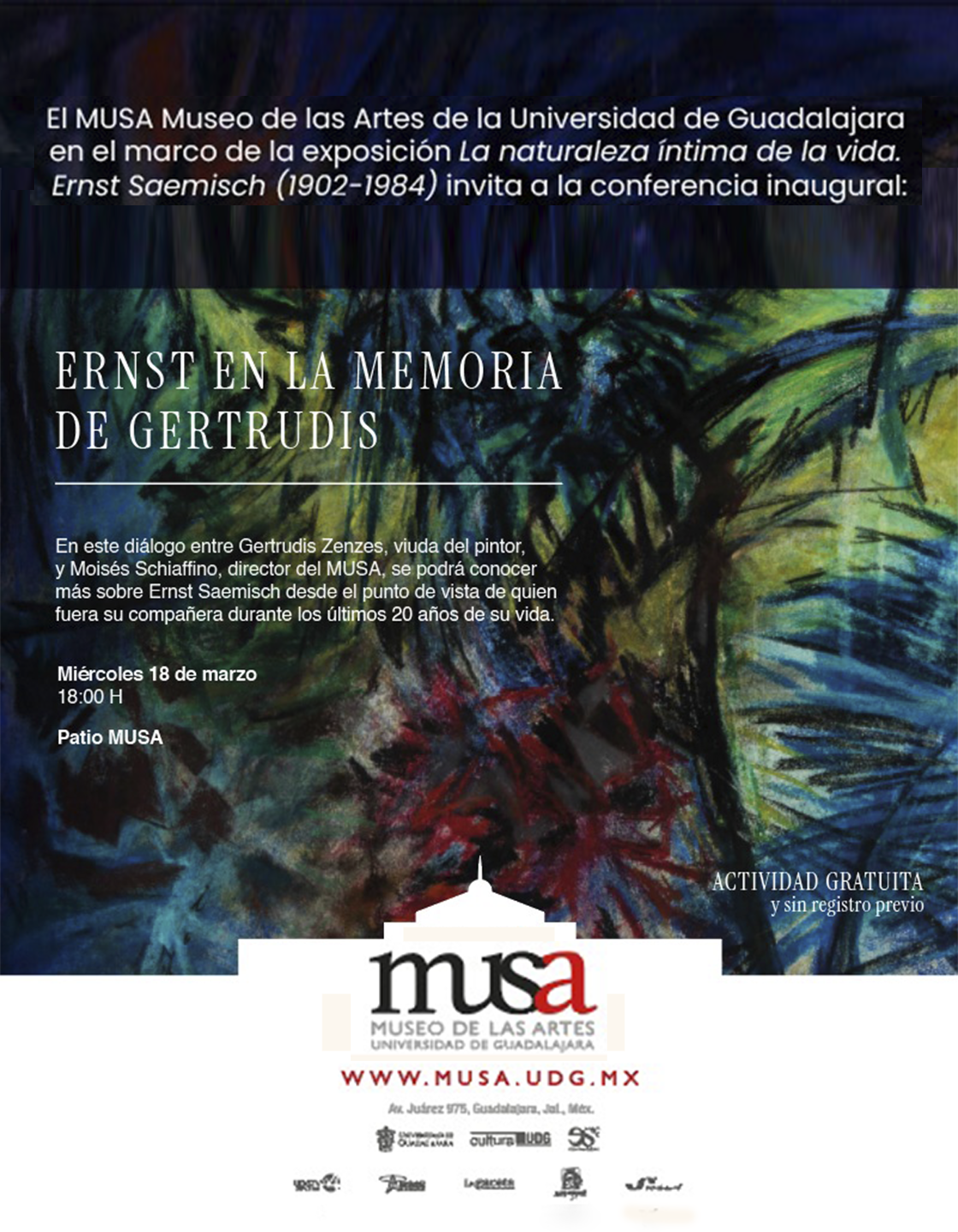 Cartel de la Conferencia inaugural:  Ernst en la memoria de Gertrudis