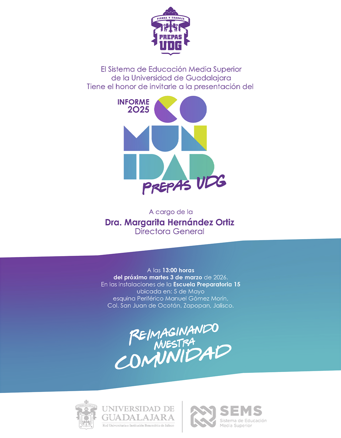 Cartel de la Presentación del informe 2025 a cargo de la doctora Margarita Hernández Ortiz, Directora General del SEMS