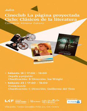 Cartel de Cineclub: La página proyectada.  Ciclo. Clásicos de la literatura: Orgullo y prejuicio