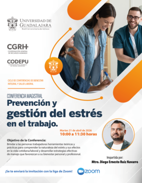 Cartel de Conferencia magistral: Prevención y gestión del estrés en el trabajo