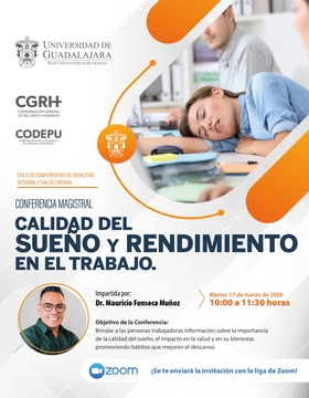 Cartel de Conferencia magistral: Calidad del sueño y rendimiento en el trabajo