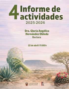 Cartel de 4 Informe de actividades 2025-2026 de la doctora Gloria Angélica Hernández Obledo, Rectora del CULagos