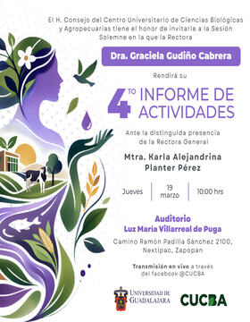 Cartel de 4to Informe de actividades de la Dra. Graciela Gudiño Cabrera, Rectora del CUCBA