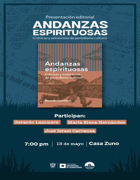 Cartel de Presentación editorial: Andanzas espirituosas. Crónicas y entrevistas de periodismo cultural
