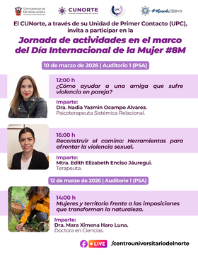 Cartel de Jornada de actividades en el marco del Día Internacional de la Mujer #8M en el CUNorte