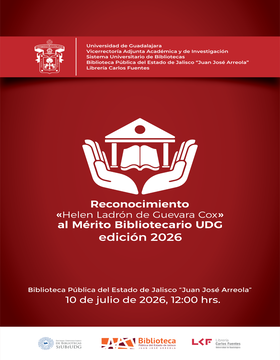 Cartel de Reconocimiento "Helen Ladrón de Guevara Cox" al Mérito Bibliotecario UDG, edición 2026