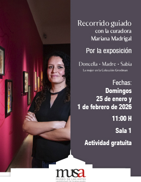 Cartel del Recorrido guiado por la exposición: Doncella. Madre. Sabia. La mujer en la Colección Grodman