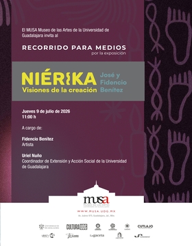 Cartel de Recorrido para medios por la exposición Niérika. Visiones de la creación. José y Fidencio Benítez