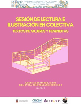 Cartel de Sesión de lectura e ilustración en colectiva. Textos de mujeres y feministas