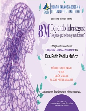 Cartel de 8M Tejiendo liderazgos: "mujeres que inciden y transforman"