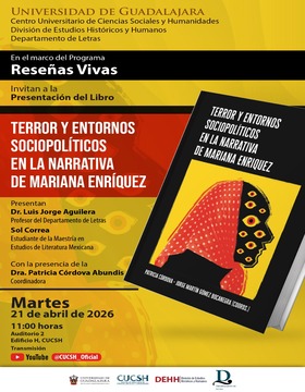 Cartel de Presentación del libro: Terror y entornos sociopolíticos en la narrativa de Mariana Enríquez