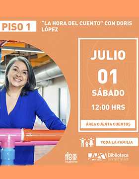 Cartel de “La hora del cuento” con Doris López