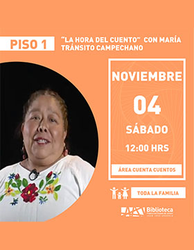 Cartel de “La hora del cuento” con María Tránsito Campechano