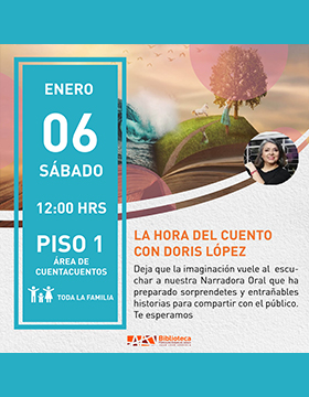 Cartel de “La hora del cuento” con Doris López