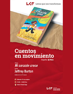 Cartel del Cuentos en movimiento (bebés de 6 a 12 meses). Título: Mi corazón crece