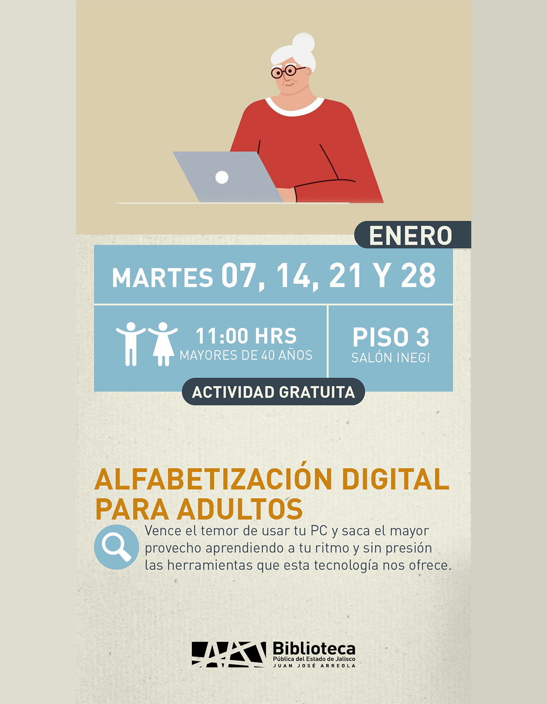 Cartel de Alfabetización digital para adultos