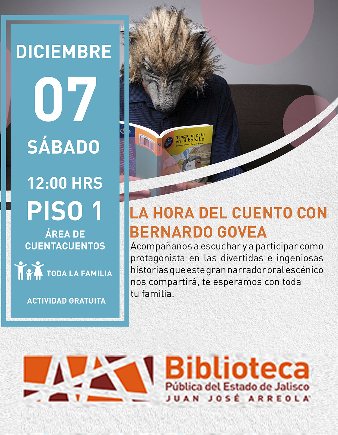 Cartel de La hora del cuento con Bernardo Govea