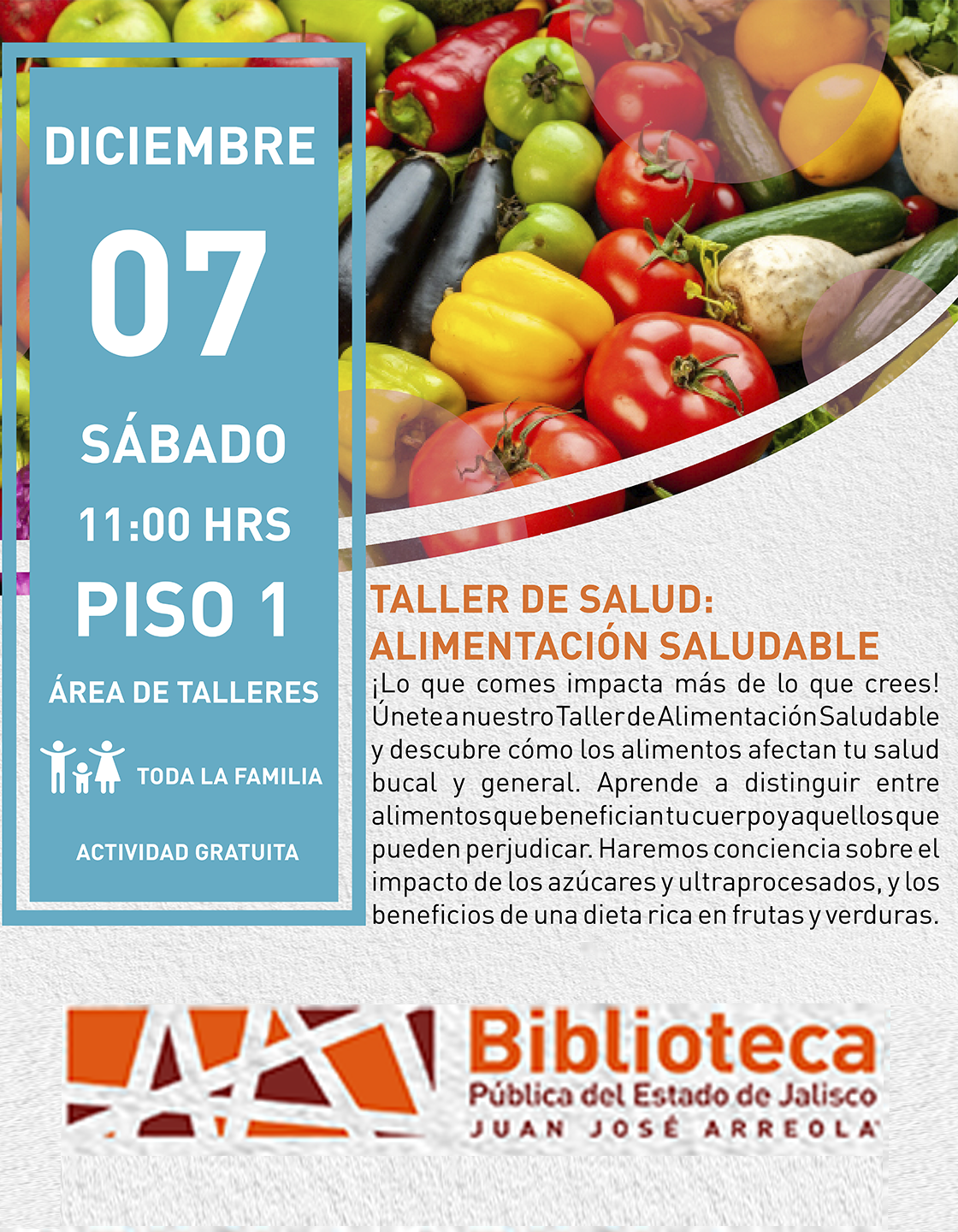 Cartel del Taller de salud: Alimentación saludable