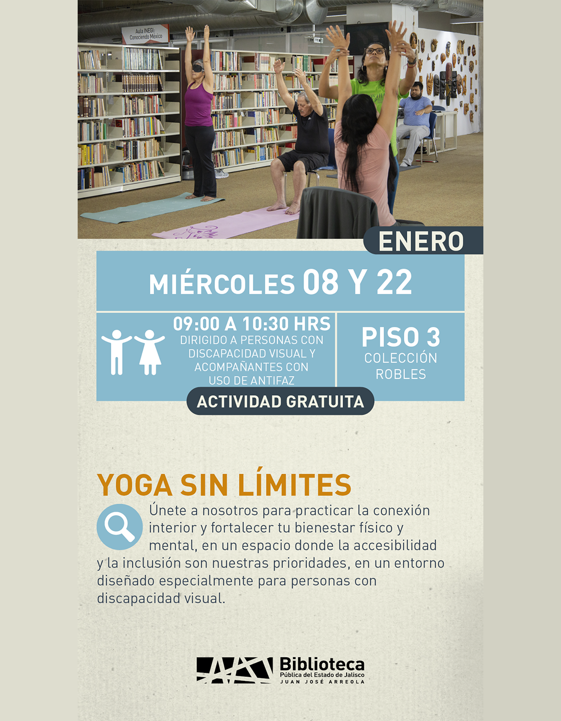 Cartel de Yoga entre libros