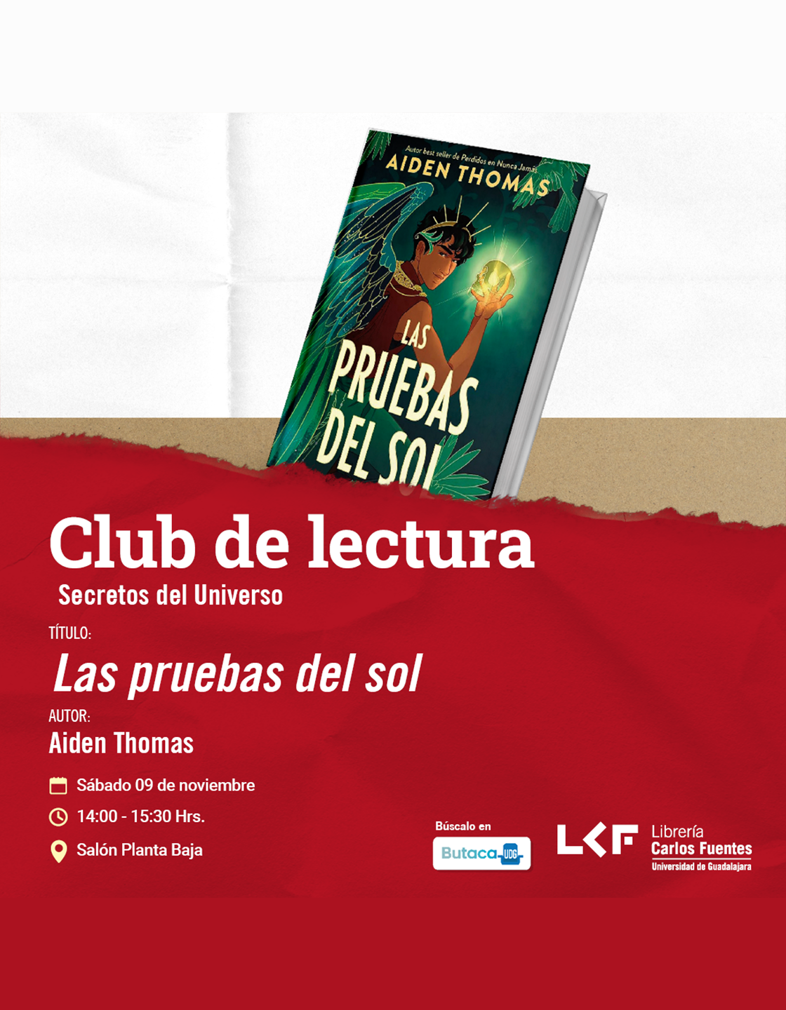Cartel del Club de Lectura. Título: Las pruebas del sol