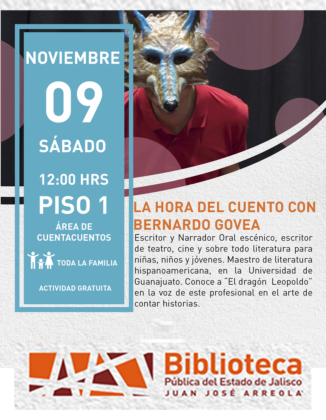 Cartel de La hora del cuento con Bernardo Govea