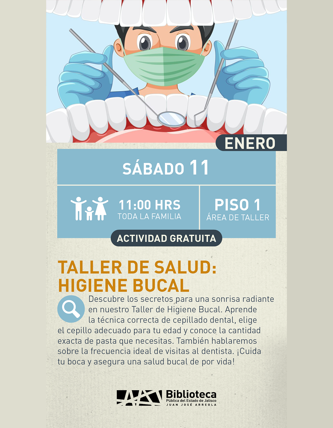 Cartel del Taller de salud: Higiene bucal