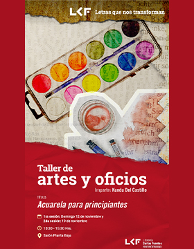 Cartel del Taller de arte y oficios. Título: "Acuarela para principiantes"