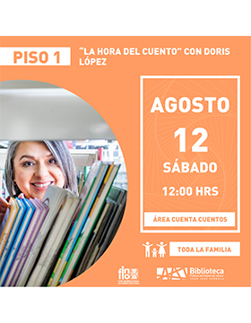 Cartel de la “La hora del cuento” con Doris López