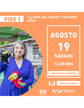 Cartel de “La hora del cuento” con Doris López