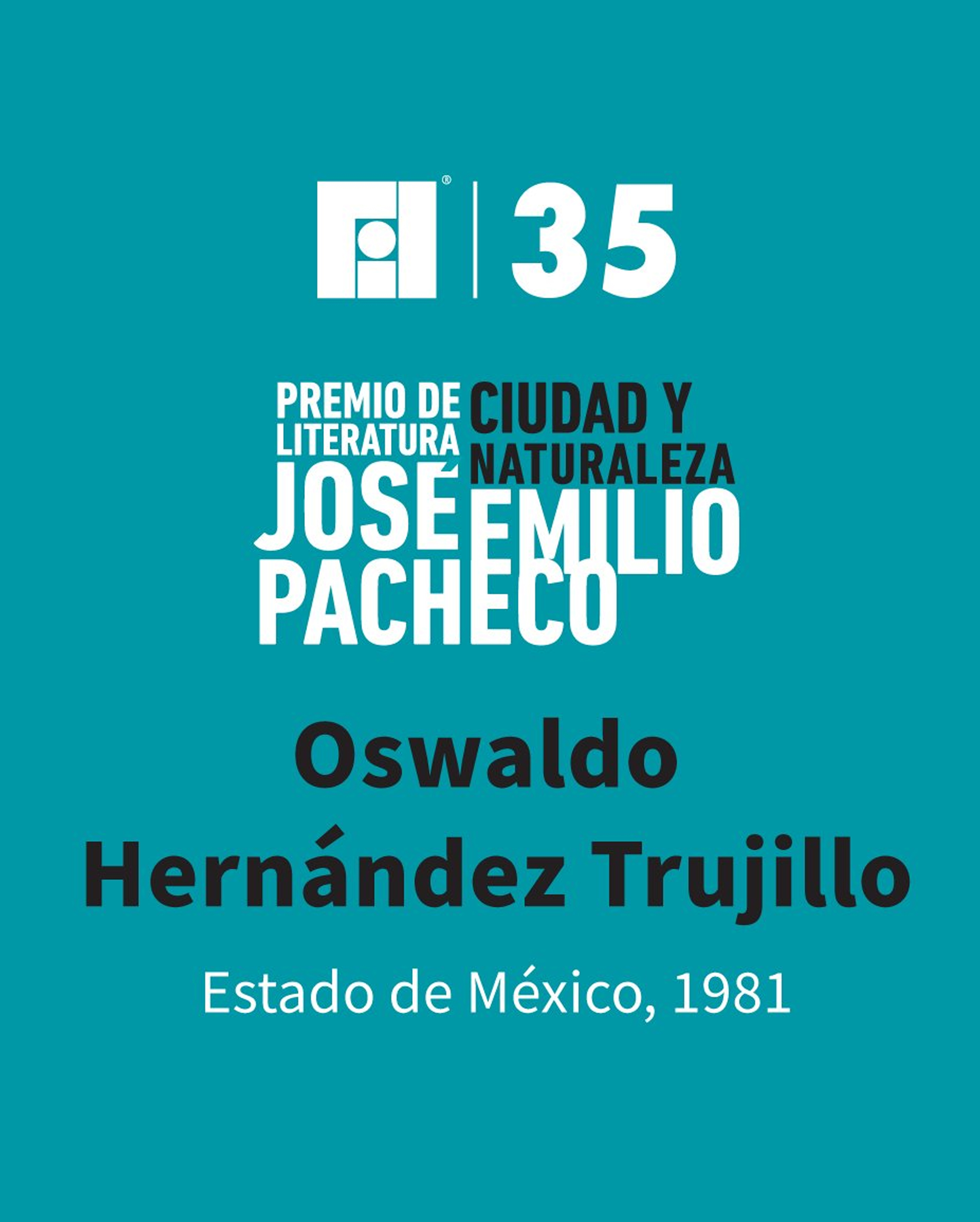 Entrega del VI Premio de Literatura Ciudad y Naturaleza José Emilio Pacheco al narrador mexicano Oswaldo Hernández Trujillo.