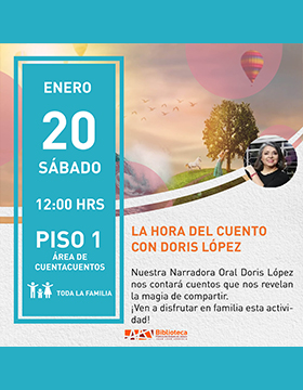 Cartel de “La hora del cuento” con Doris López