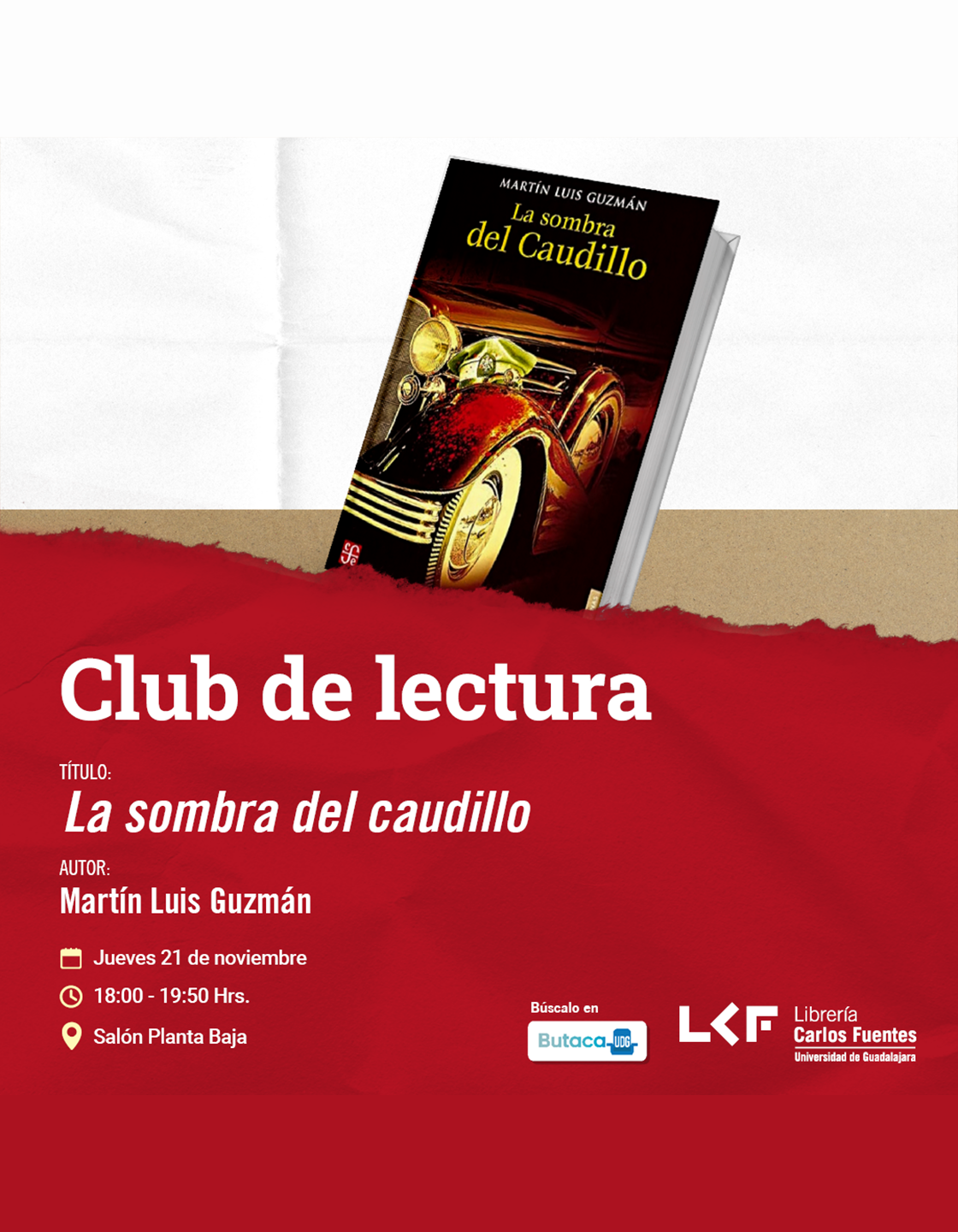 Cartel del Club de Lectura. Título: La sombra del caudillo