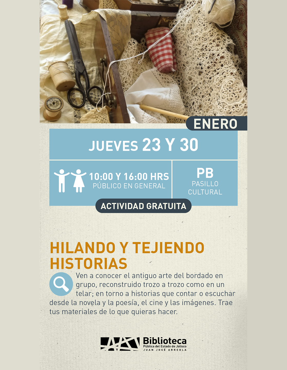 Cartel de Hilando y tejiendo historias