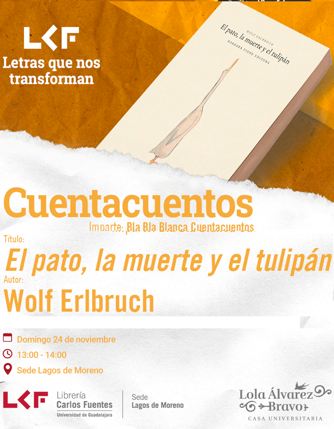 Cartel del Cuentacuentos Título: El pato, la muerte y el tulipán