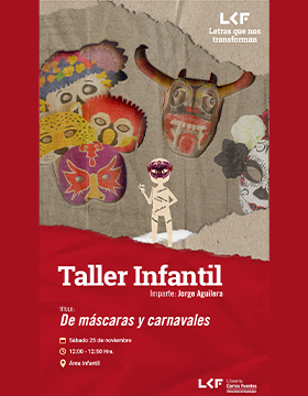 Cartel del Taller infantil. Título: De máscaras y carnavales