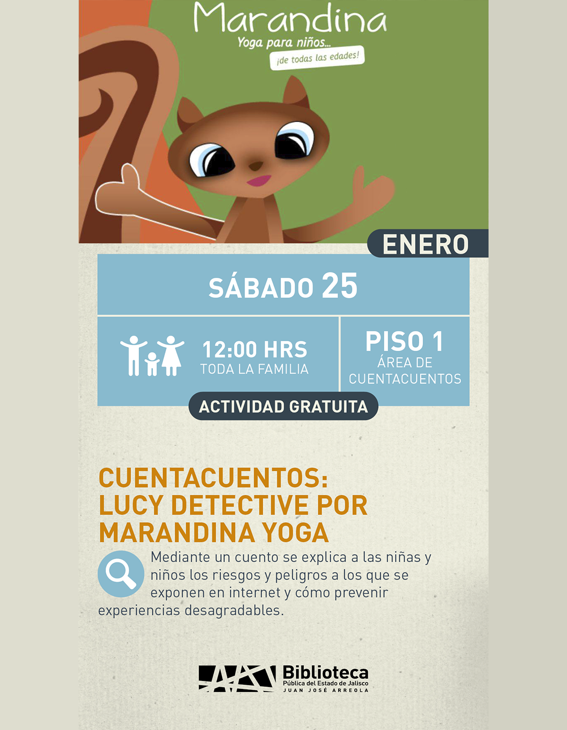 Cartel del Cuentacuentos: Lucy detective por Marandina Yoga